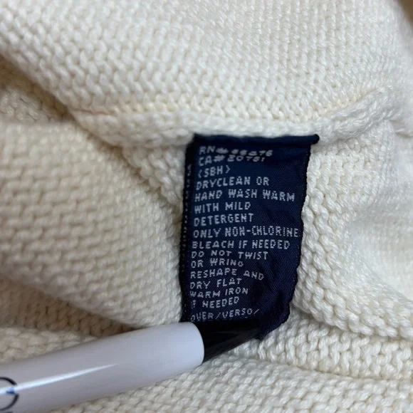 TOMMY HILFIGER CREAM TURTLENECK VINTAGE EMBROIDERED CREST PREPPY SWEATER SZ S-M - Picture 11 of 14